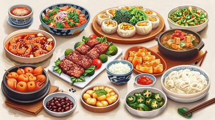 Illustration of Delicious Asian Food Dishes
