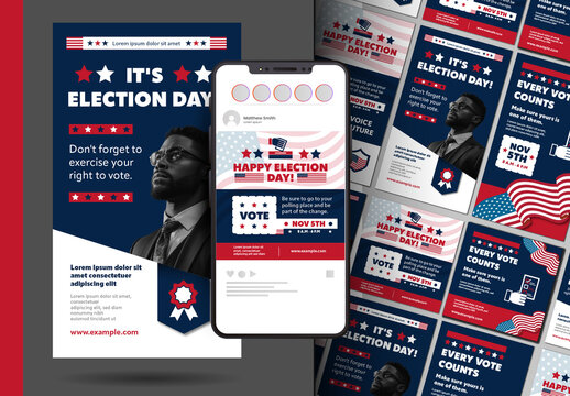 Red and Blue Politic Election Usa Day Social Media Posts Templates Set