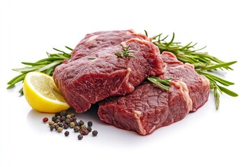 meat, beef, isolated on white background, full depth of field , ai
