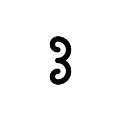 Number 3 curve, outline geometric symbol simple logo vector