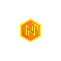 Letter N hexagon, honey geometric symbol simple logo vector