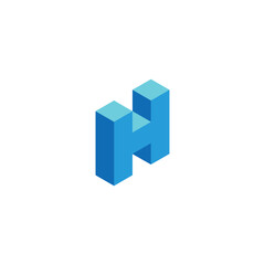 Letter H 3d, blue geometric symbol simple logo vector