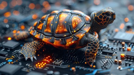 Obraz premium Turtle on the Circuit Board of a high-tech computer