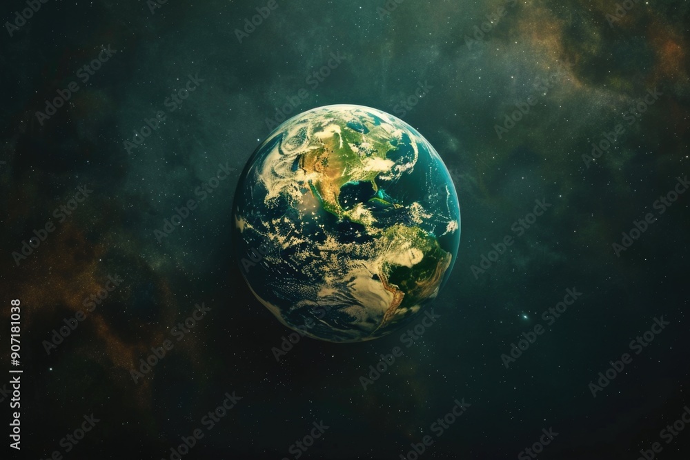 Aufkleber a view of the earth from space, showing the curvature and stars in the background