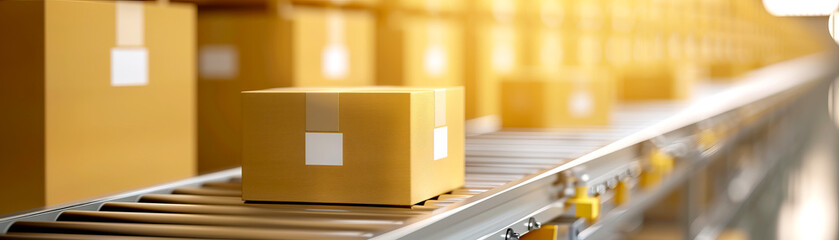 A close-up of a box on a conveyor belt in a distribution center, showcasing the meticulous organization of packages for shipping.