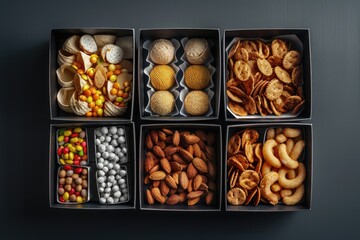 Obraz premium A box filled with various snack items, perfect for a party or gathering