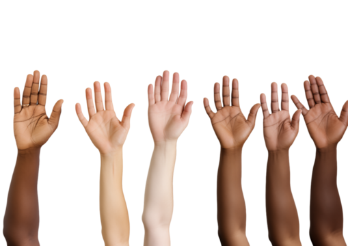 Diverse Hands Raised In Unity And Support