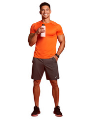 Fit Man Holding Water Bottle In Orange Shirt