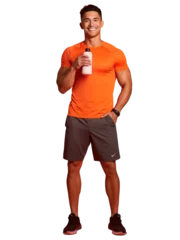 Fit Man Holding Water Bottle In Orange Shirt
