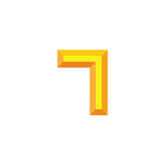 Number 7 gold, 3d geometric symbol simple logo vector