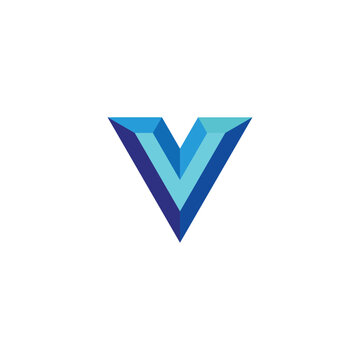 Letter V diamond, 3d geometric symbol simple logo vector