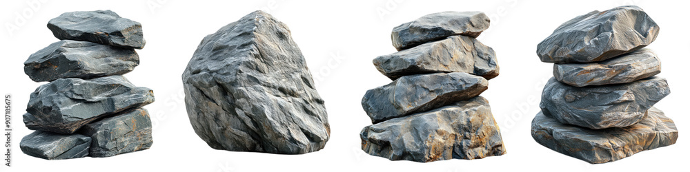 Poster a collection of textured rocks in various stacked formations for use in backgrounds or nature-themed
