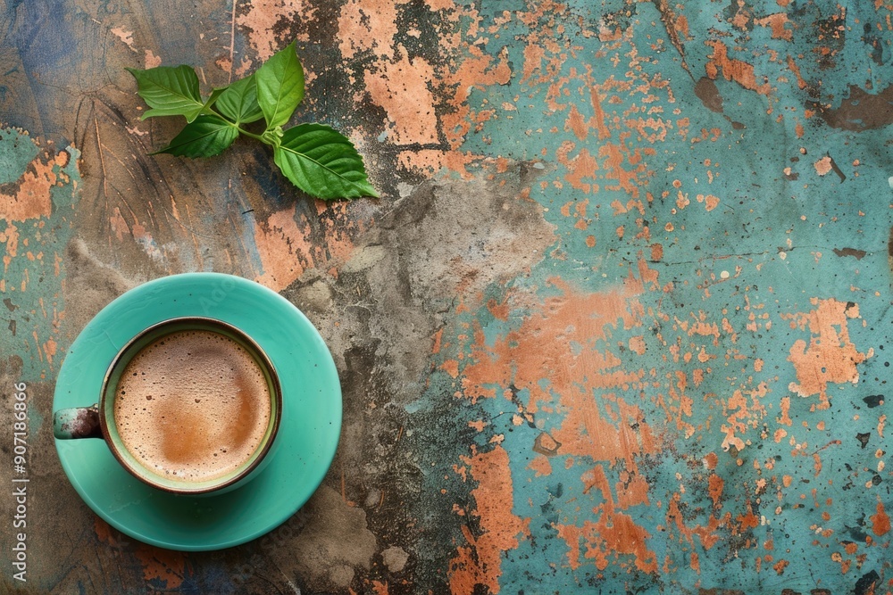 Poster a cup of coffee sits on a table with a warm glow