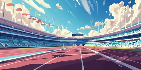 A digital illustration of an outdoor stadium with a running track, suitable for sports or fitness-themed projects