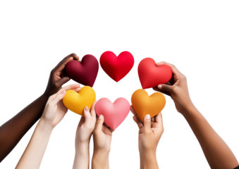 Hands Holding Colorful Hearts On Transparent Background