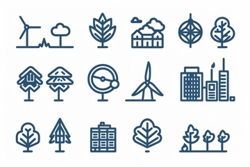 A collection of tree icons showing different species and styles