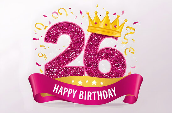 Dazzling 26th Birthday Celebration with Glittering Numbers, Golden Crown, and Festive Accents