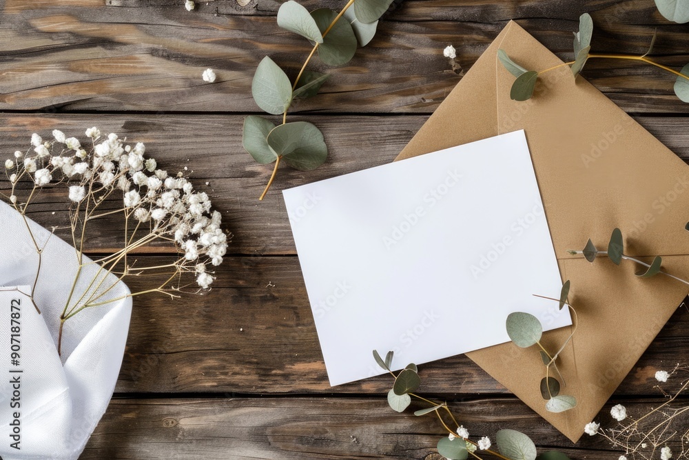 Poster a blank white sheet of paper resting on the surface of a wooden table, ready for writing or drawing