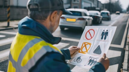 Fototapeta premium instructor showing traffic signs