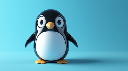 Fototapeta premium 3D render of a cute penguin on a blue background