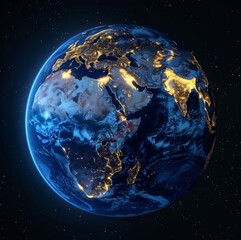 Illuminated Earth: A Satellite View of the African Continent, Middle East, and Asia at Night, Featuring Abstract Digital Cartography