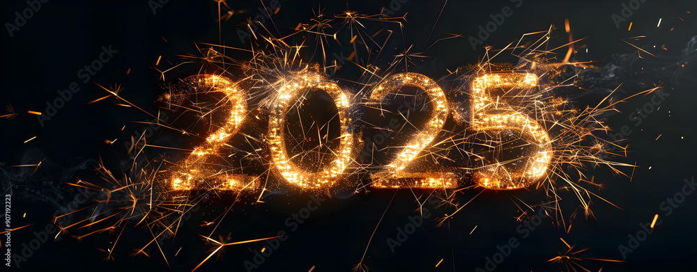 Poster the image is a close up of the number twenty-five with sparks surrounding it