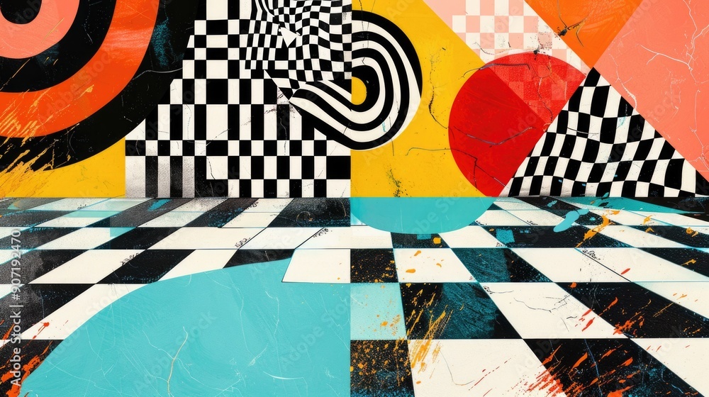 Poster A detailed image of a black and white checkered floor pattern, great for backgrounds or textures