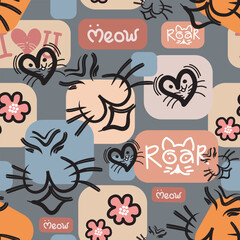 Cute face lion for kids and baby, nursery poster for baby room, greeting cards, childish seamless pattern. Hand drawn Scandinavian style, vector illustration.