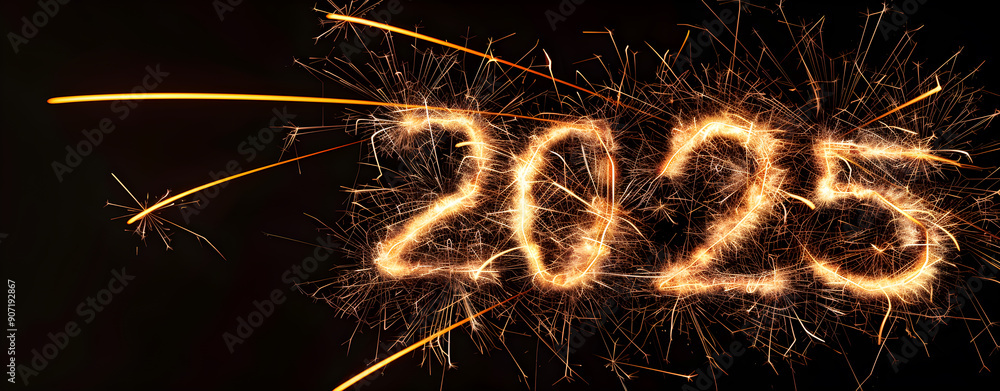 Poster a firework display with the number twenty-five written in the middle