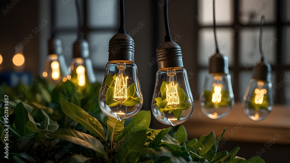 Poster using generative ai, an environmentally friendly lightbulb made of fresh leaves was developed as par