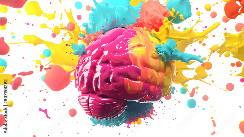 Poster a colorful brain with a splash of paint surrounding it