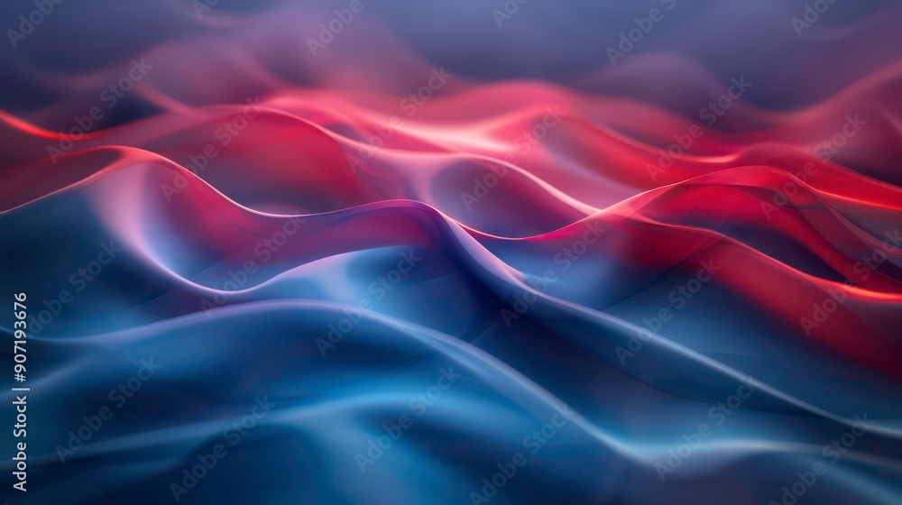 Poster a close-up image of a digitally created abstract texture featuring blue and red waves. the smooth cu