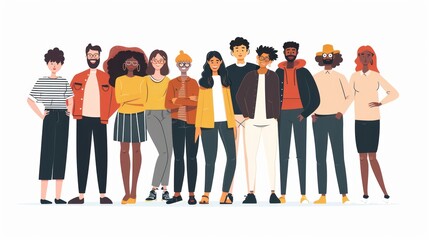 Obraz premium Art design of various ethnic groups standing together, showing diversity and unity in the modern world with different ages and ethnicities, concept of peace and equality.