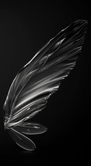 Metallic wings sculpture with sleek design and detailed feathers on a dark background
