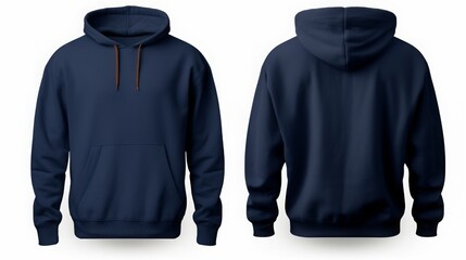 Navy Blue Hoodie Set Front And Back Views, Isolated On White Background, Easy To Cut Out. MZ 