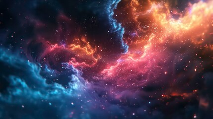 Obraz premium A cosmic nebula with swirling clouds and glittering stars in a dark night sky.