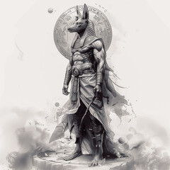 Fototapeta premium Intricate sketch of Anubis with detailed Egyptian armor and stoic expression 