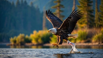 Majestic Bald Eagle Hunting at Golden Hour - Wildlife Action Shot