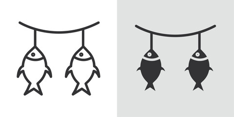 Dried fish icon Black line art vector logo set