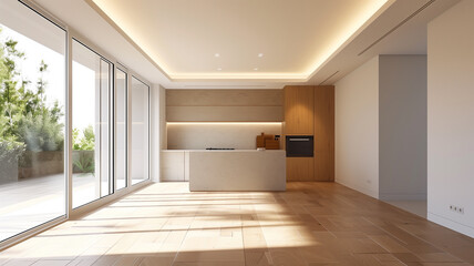 Obraz premium Modern home kitchen interior bright furniture design