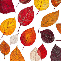 Fototapeta premium Autumn leaves illustration on white background