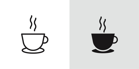 Hot tea icon Black line art vector logo set