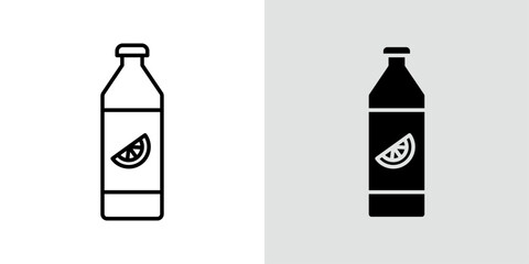 Juice bottle icon Black line art vector logo set