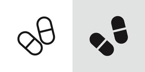 Painkiller pills icon Black line art vector logo set
