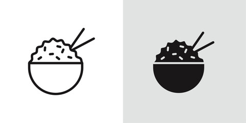 Rice bowl icon Black line art vector logo set