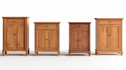 Four wooden cabinets with different designs and sizes