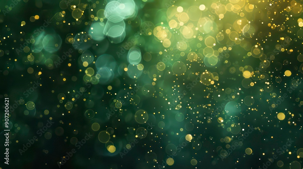 Poster The image depicts an abstract background with out-of-focus circular lights in shades of green and yellow, creating a soft and dreamy atmosphere.