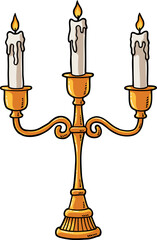 Hand Drawn Vector Cartoon Golden Candelabra With Lighted Candles