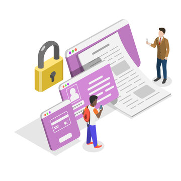 3D Isometric Flat  Illustration of Secured Document. Item 3