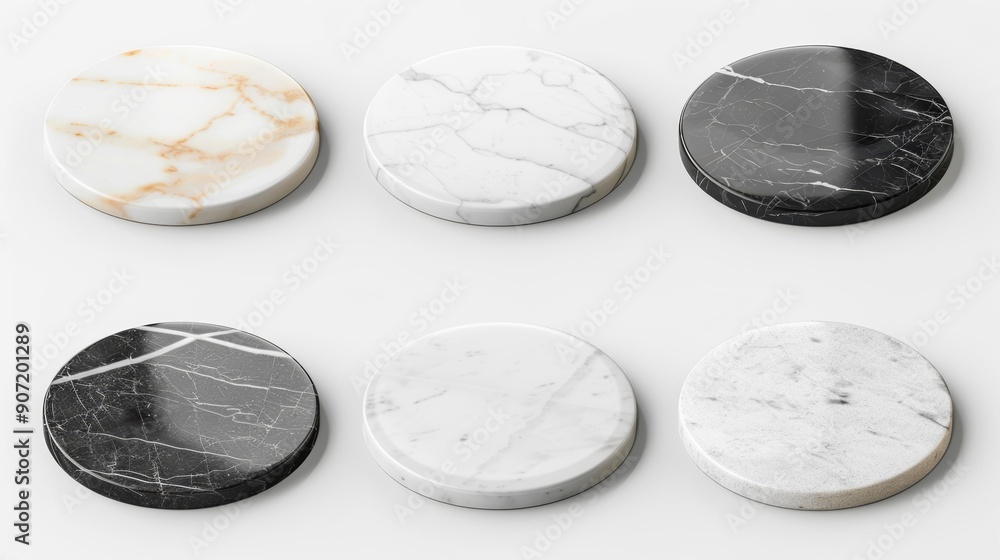 Poster a set of six marble coasters with different colors and patterns